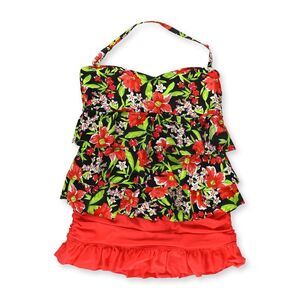 Island Escape Womens Tiered Ruffle 2 Piece Bikini, redcoral, 12